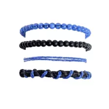 Multi-Pack Black and Blue Beaded Cord Bracelets - 4 Pack at Spencer's