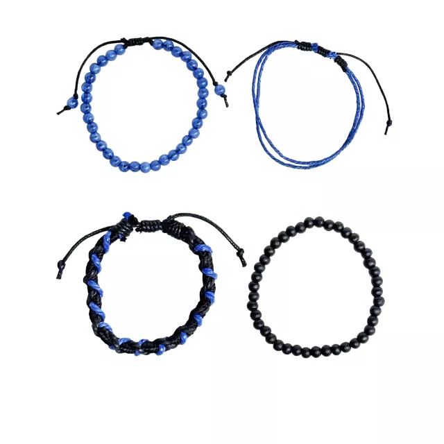 Multi-Pack Black and Blue Beaded Cord Bracelets - 4 Pack at Spencer's