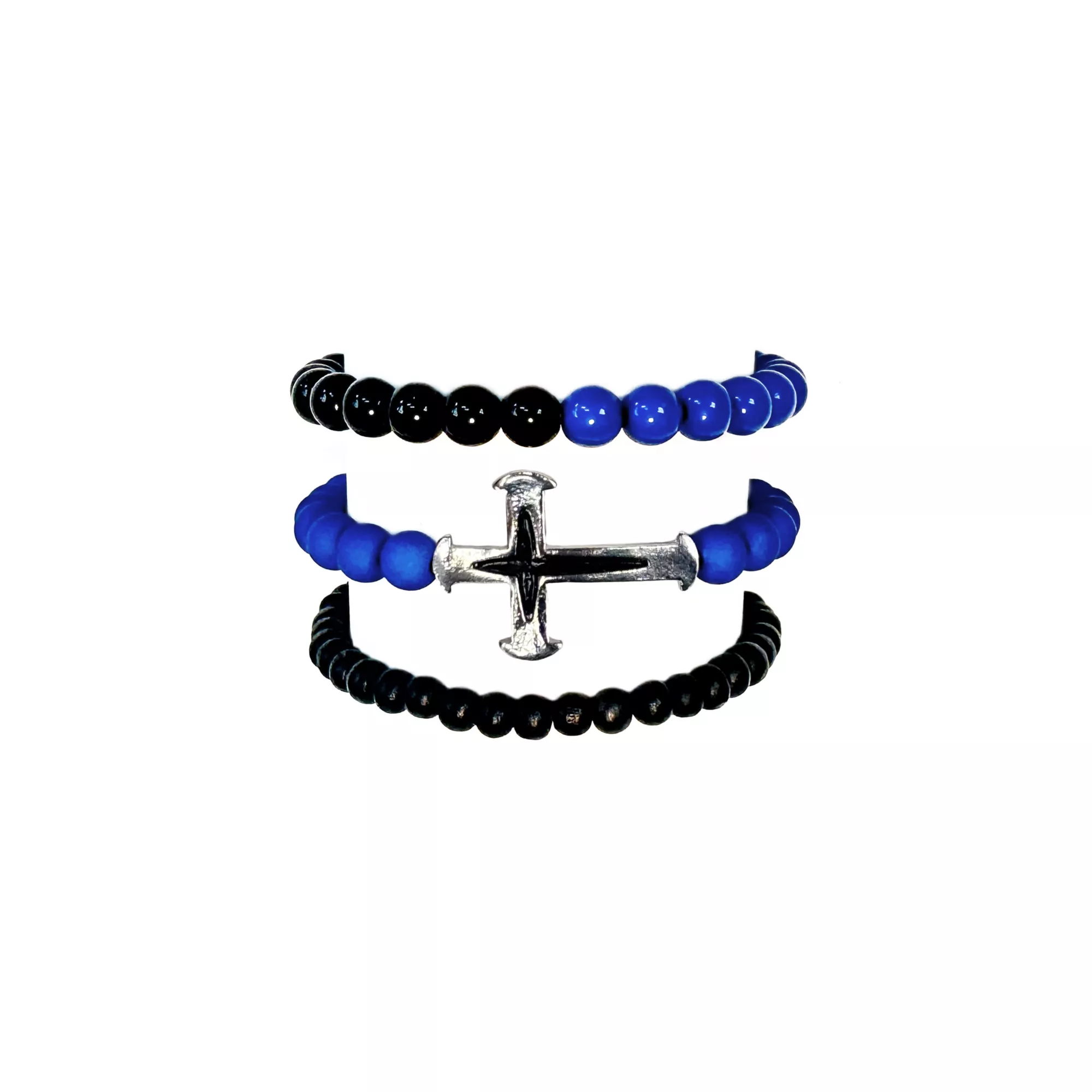 Multi-Pack Blue and Black Beaded and Cross Bracelets - 3 Pack at Spencer's