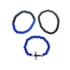 Multi-Pack Blue and Black Beaded and Cross Bracelets - 3 Pack at Spencer's