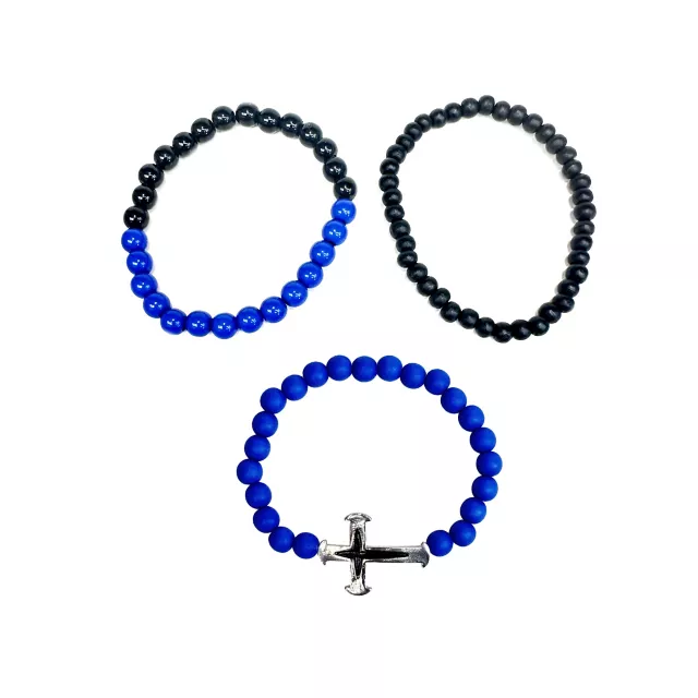 Multi-Pack Blue and Black Beaded and Cross Bracelets - 3 Pack at Spencer's