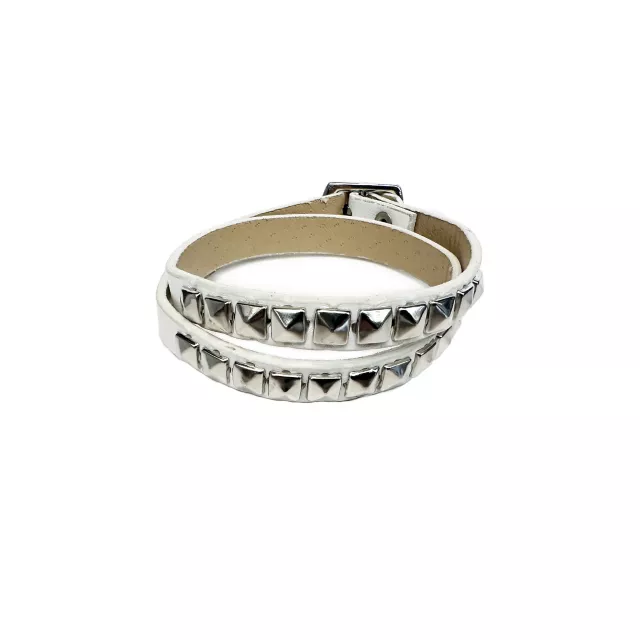White Studded 2 Row Leather Cuff Bracelet at Spencer's
