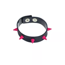 Black and Pink Spiked Leather Cuff Bracelet at Spencer's