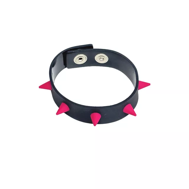 Black and Pink Spiked Leather Cuff Bracelet at Spencer's