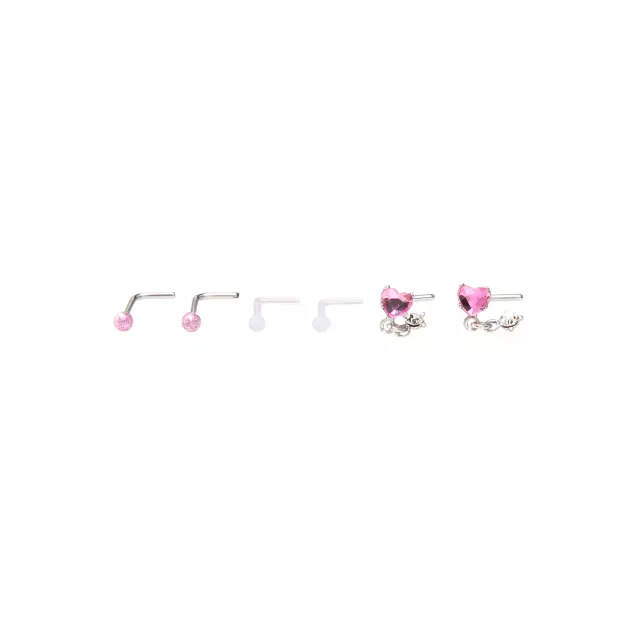 Multi-Pack Heart Dangle L-Bend Nose Pins 6 Pack - 20 Gauge at Spencer's