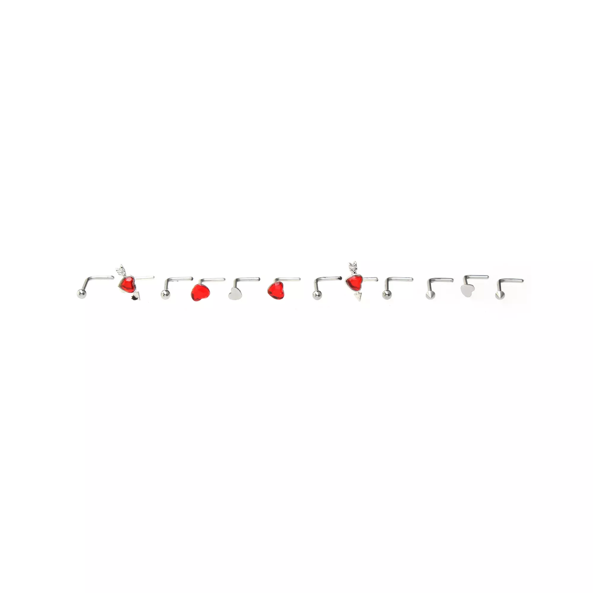 Multi-Pack Red Heart Gem L-Bend Nose Pins 12 Pack - 20 Gauge at Spencer's