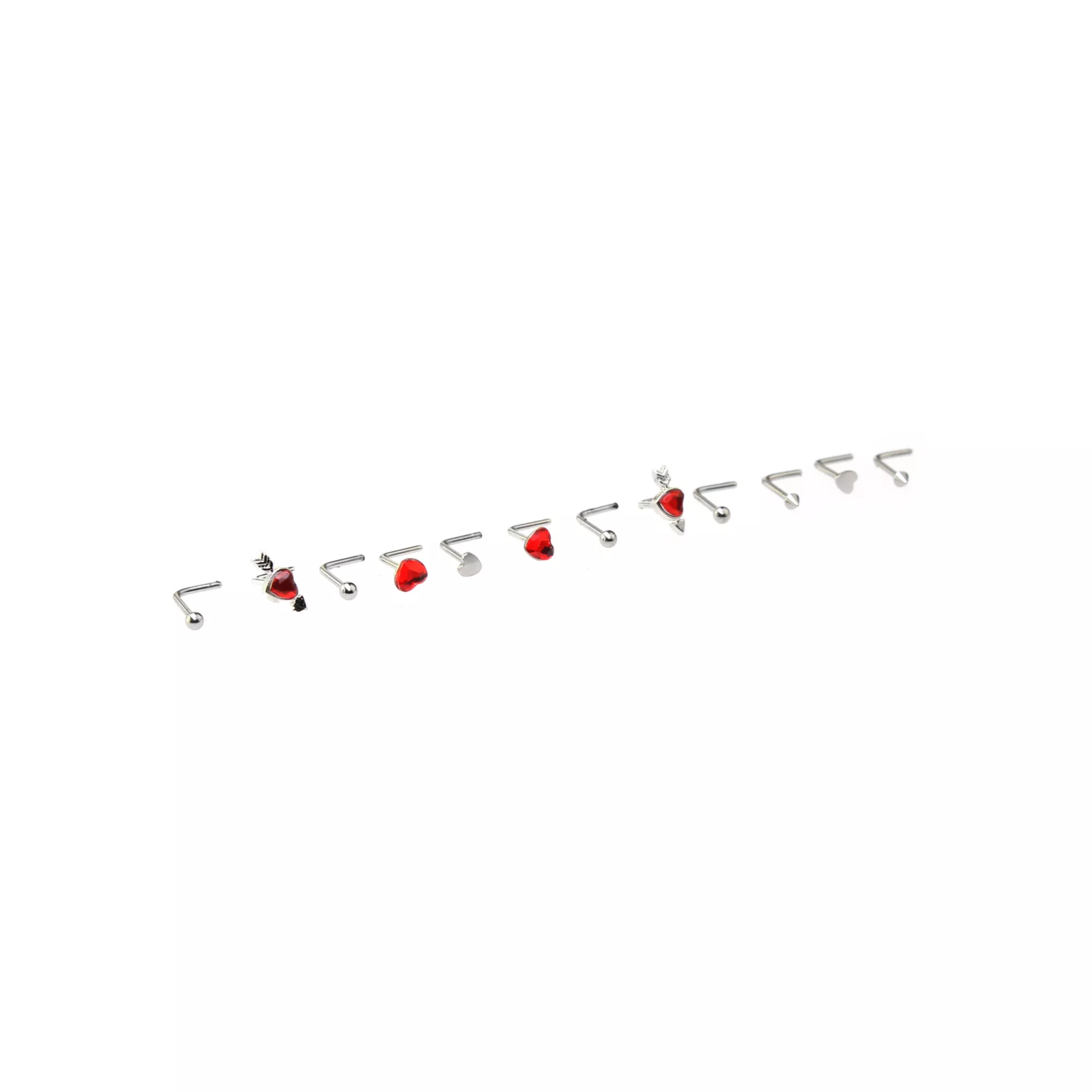Multi-Pack Red Heart Gem L-Bend Nose Pins 12 Pack - 20 Gauge at Spencer's