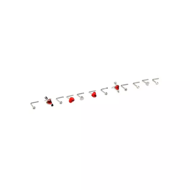 Multi-Pack Red Heart Gem L-Bend Nose Pins 12 Pack - 20 Gauge at Spencer's