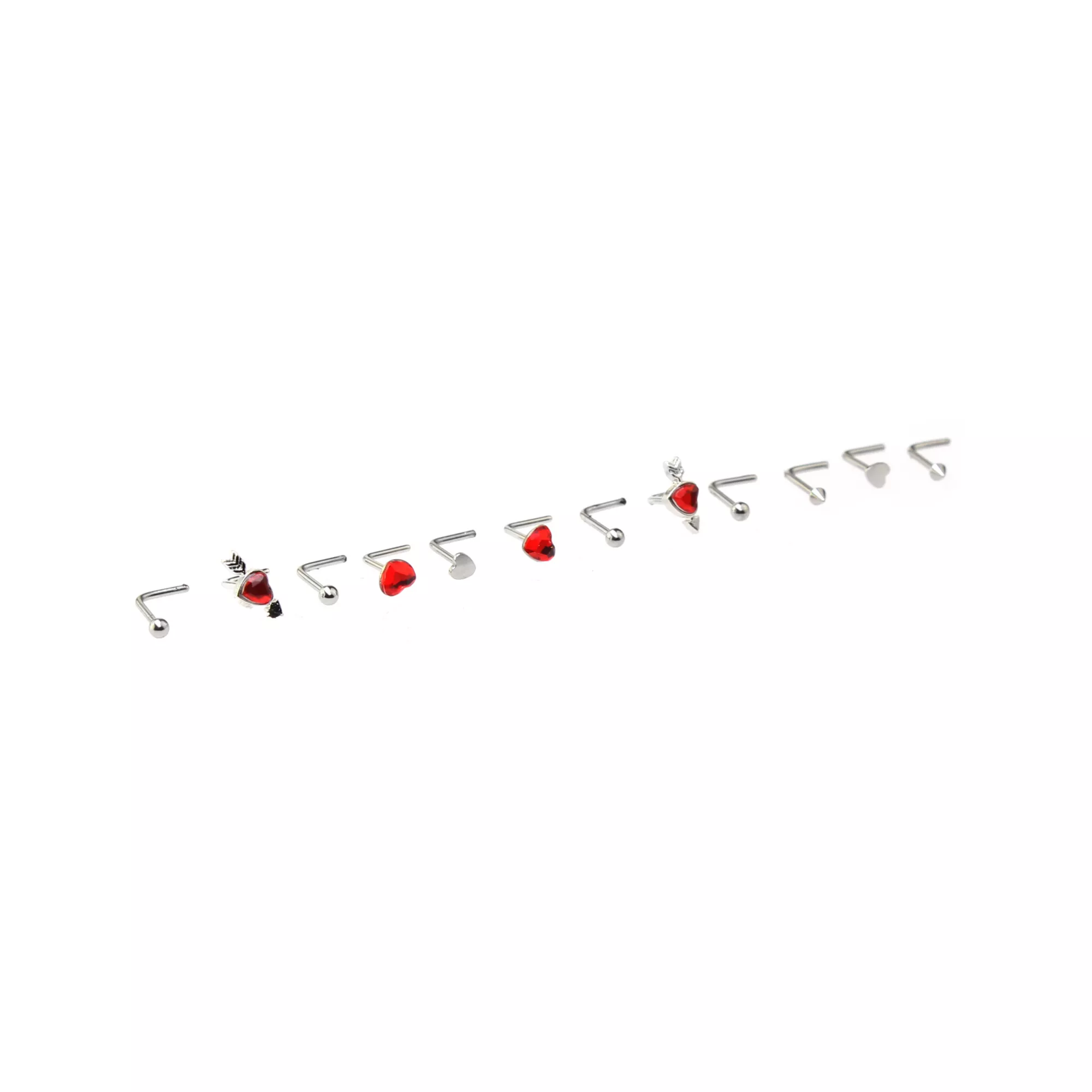 Multi-Pack Red Heart Gem L-Bend Nose Pins 12 Pack - 20 Gauge at Spencer's