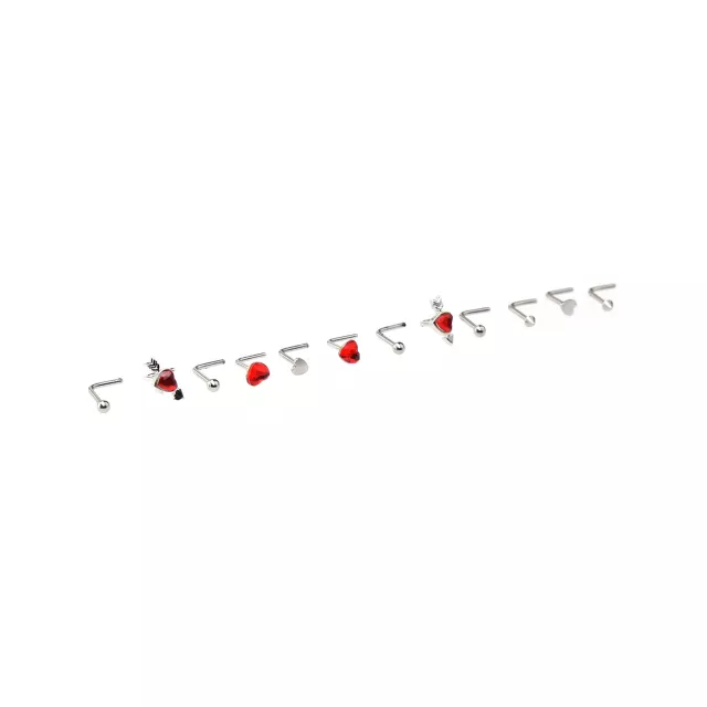 Multi-Pack Red Heart Gem L-Bend Nose Pins 12 Pack - 20 Gauge at Spencer's
