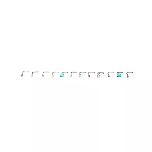 Multi-Pack Teal Heart Gem L-Bend Nose Pins 12 Pack - 20 Gauge at Spencer's