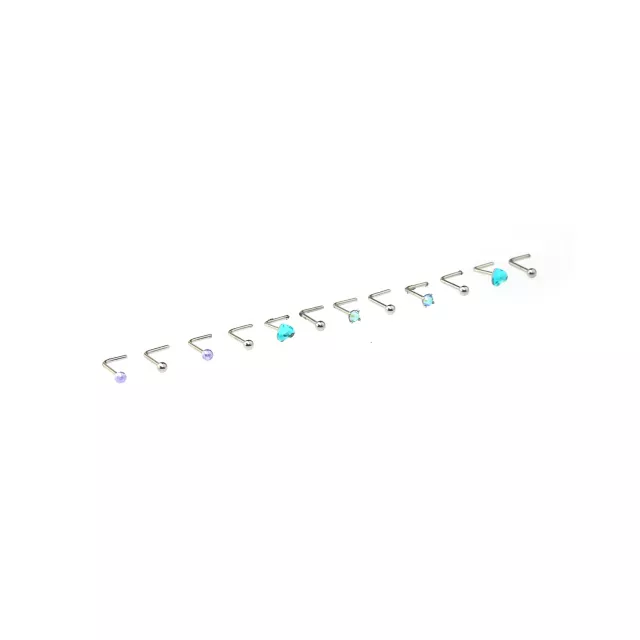 Multi-Pack Teal Heart Gem L-Bend Nose Pins 12 Pack - 20 Gauge at Spencer's