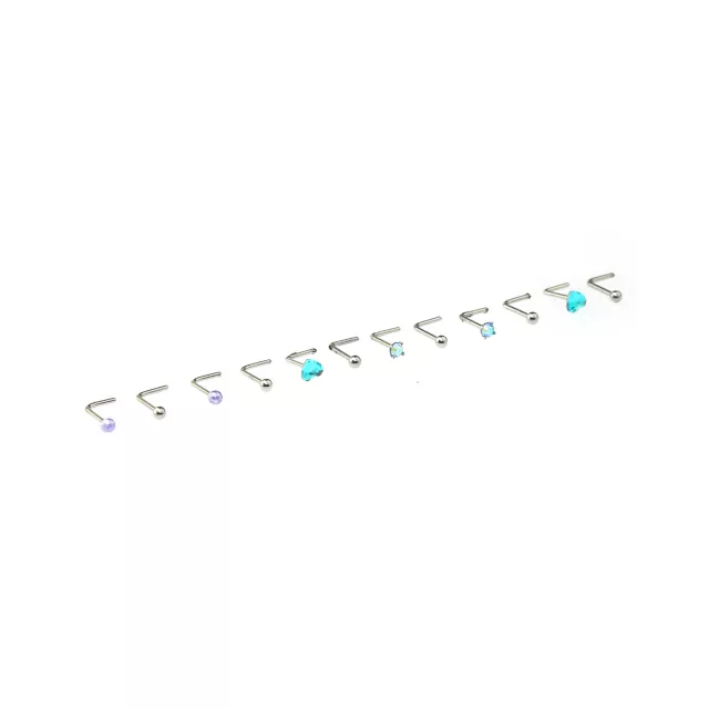 Multi-Pack Teal Heart Gem L-Bend Nose Pins 12 Pack - 20 Gauge at Spencer's