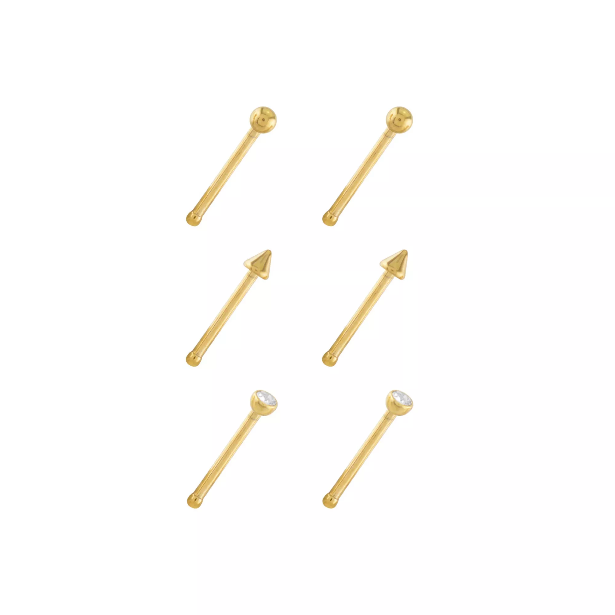 Multi-Pack Titanium Goldtone CZ Retainer Nose Pins 6 Pack - 20 Gauge at Spencer's