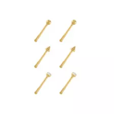 Multi-Pack Titanium Goldtone CZ Retainer Nose Pins 6 Pack - 20 Gauge at Spencer's