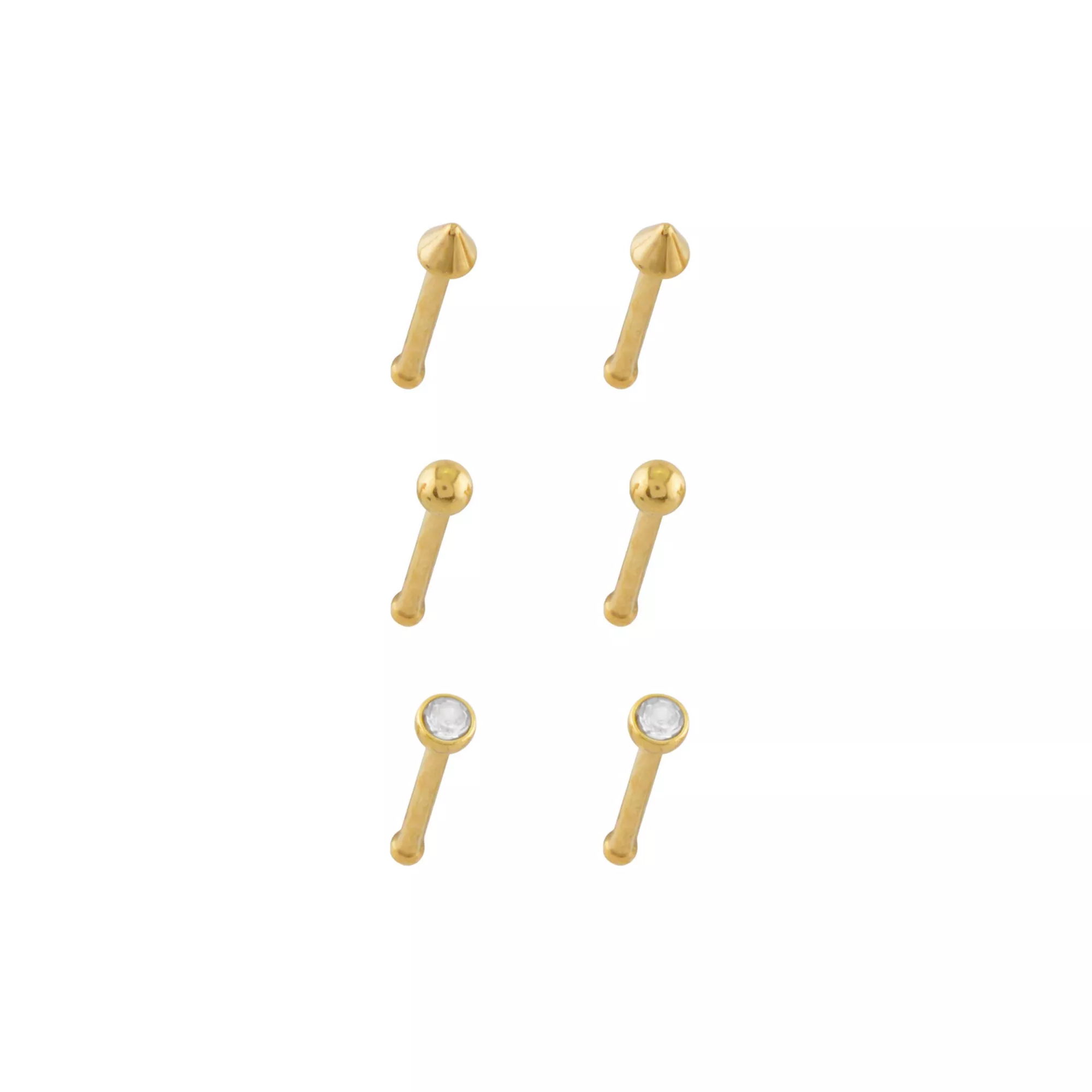 Multi-Pack Titanium Goldtone CZ Retainer Nose Pins 6 Pack - 20 Gauge at Spencer's
