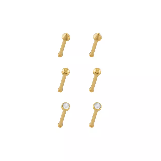 Multi-Pack Titanium Goldtone CZ Retainer Nose Pins 6 Pack - 20 Gauge at Spencer's