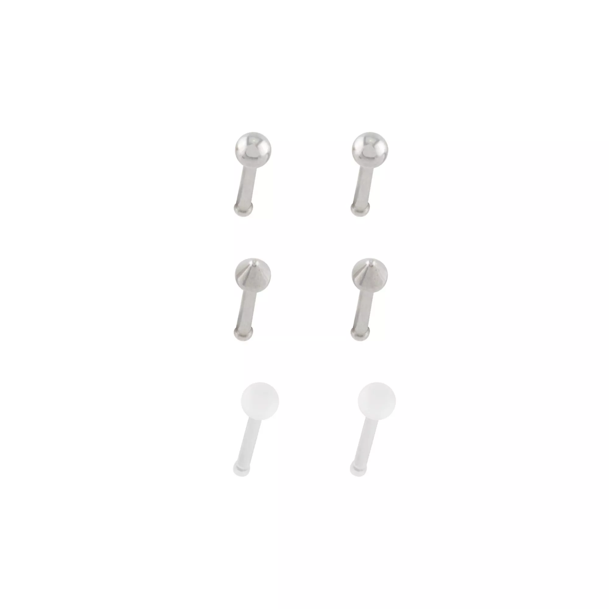 Multi-Pack Silvertone and Acrylic Retainer Nose Pins 6 Pack - 20 Gauge at Spencer's
