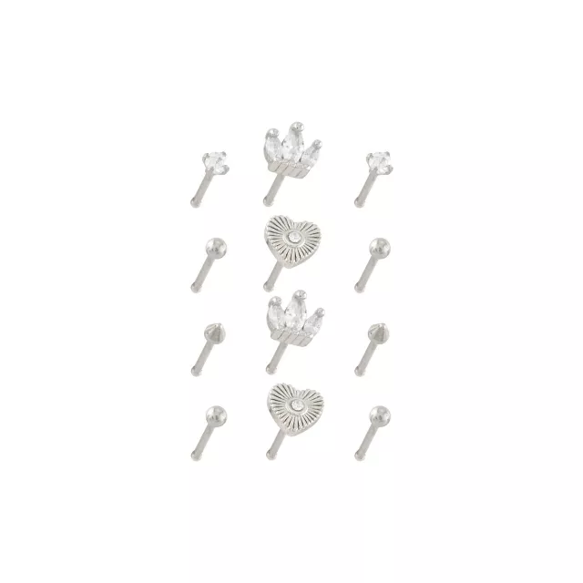 Multi-Pack Heart and Crown Nose Pins 12 Pack - 20 Gauge at Spencer's