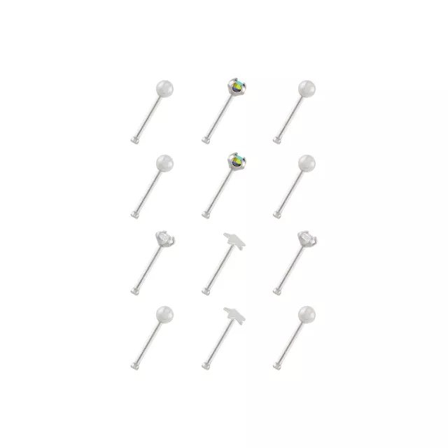Multi-Pack Silvertone Star Prong Nose Pins 12 Pack - 20 Gauge at Spencer's