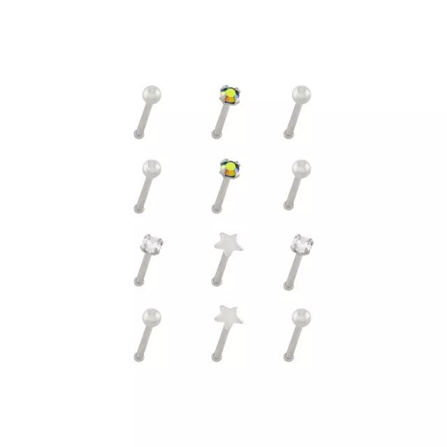 Multi-Pack Silvertone Star Prong Nose Pins 12 Pack - 20 Gauge at Spencer's