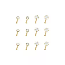 Multi-Pack CZ Titanium Goldtone Round and Sqaure Nose Pins 12 Pack - 20 Gauge at Spencer's