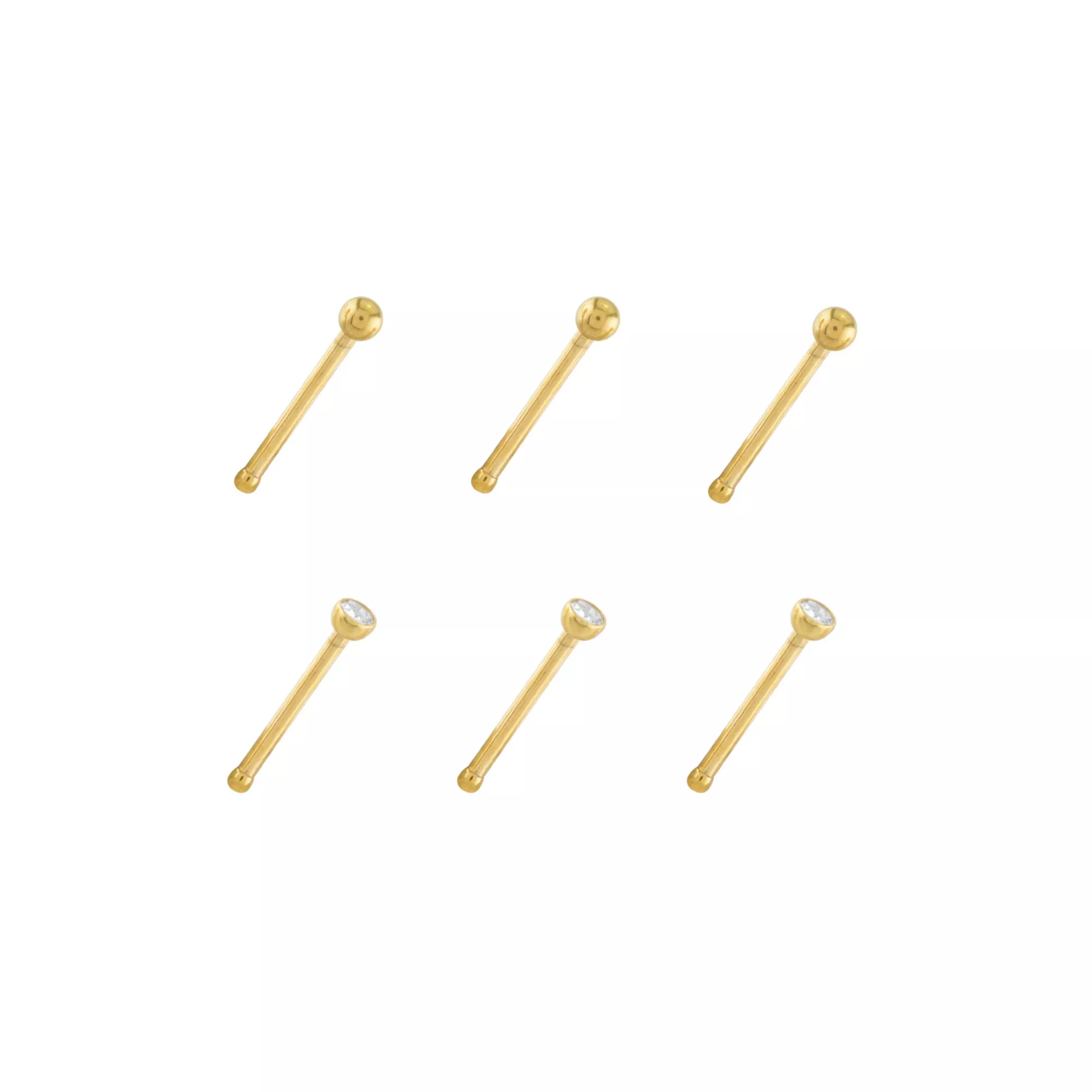 Multi-Pack Prong CZ 14K Gold-Plated Nose Pins - 6 Pack at Spencer's