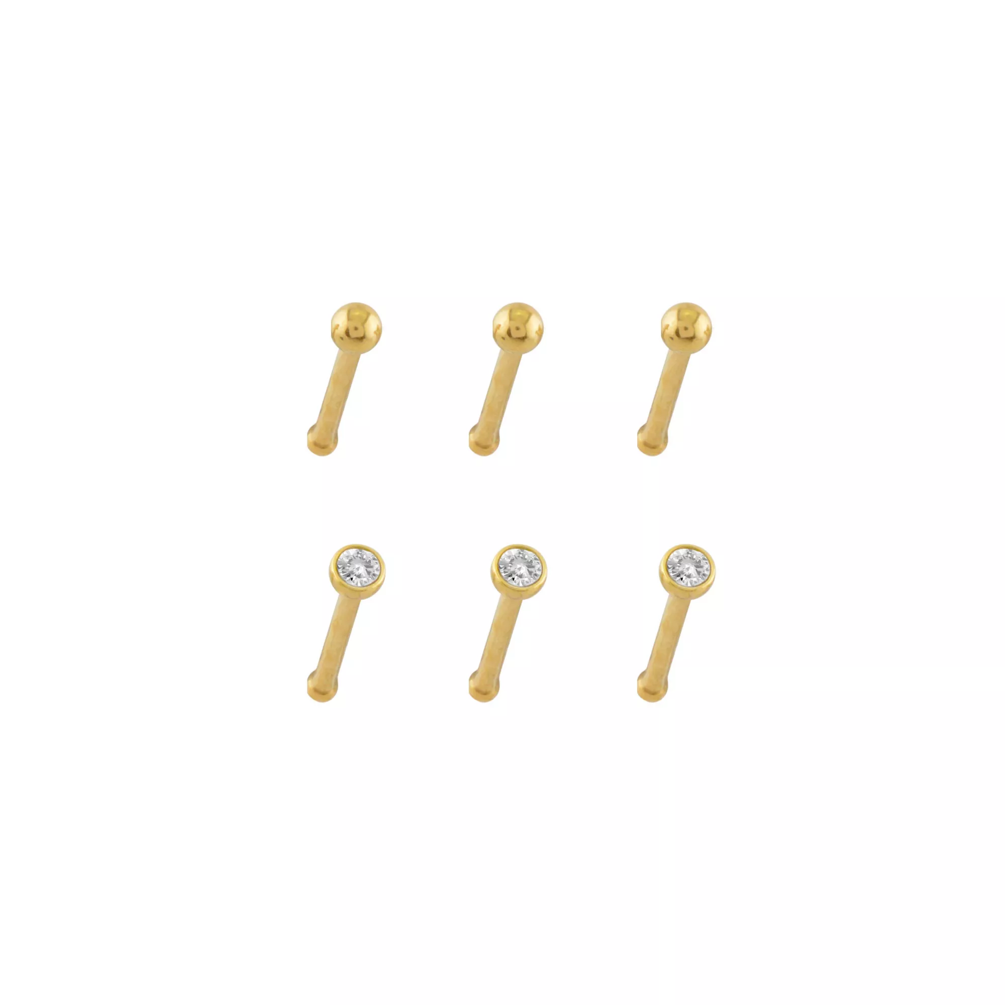 Multi-Pack Prong CZ 14K Gold-Plated Nose Pins - 6 Pack at Spencer's