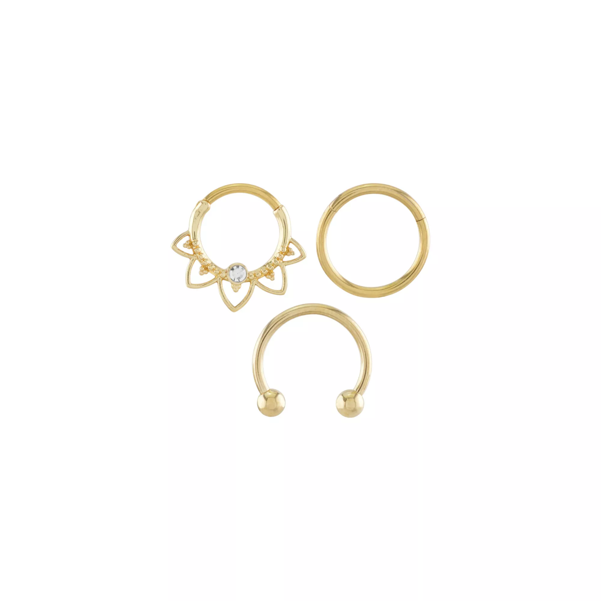 Multi-Pack CZ Goldtone Petals Septum Rings 3 Pack - 16 Gauge