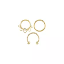 Multi-Pack CZ Goldtone Petals Septum Rings 3 Pack - 16 Gauge at Spencer's