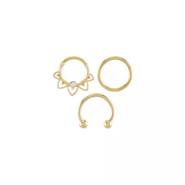 Multi-Pack CZ Goldtone Petals Septum Rings 3 Pack - 16 Gauge at Spencer's