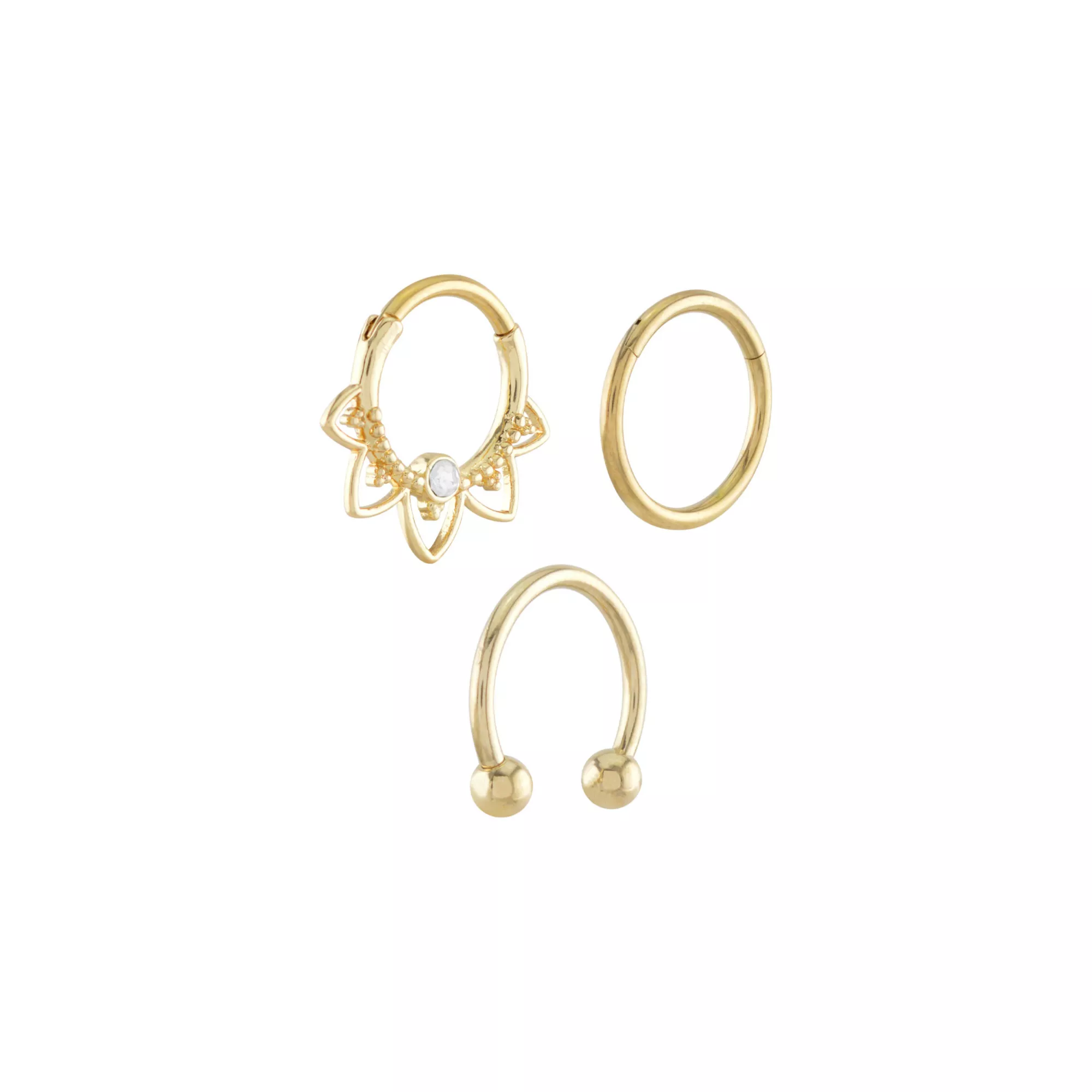 Multi-Pack CZ Goldtone Petals Septum Rings 3 Pack - 16 Gauge