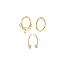 Multi-Pack CZ Goldtone Petals Septum Rings 3 Pack - 16 Gauge at Spencer's