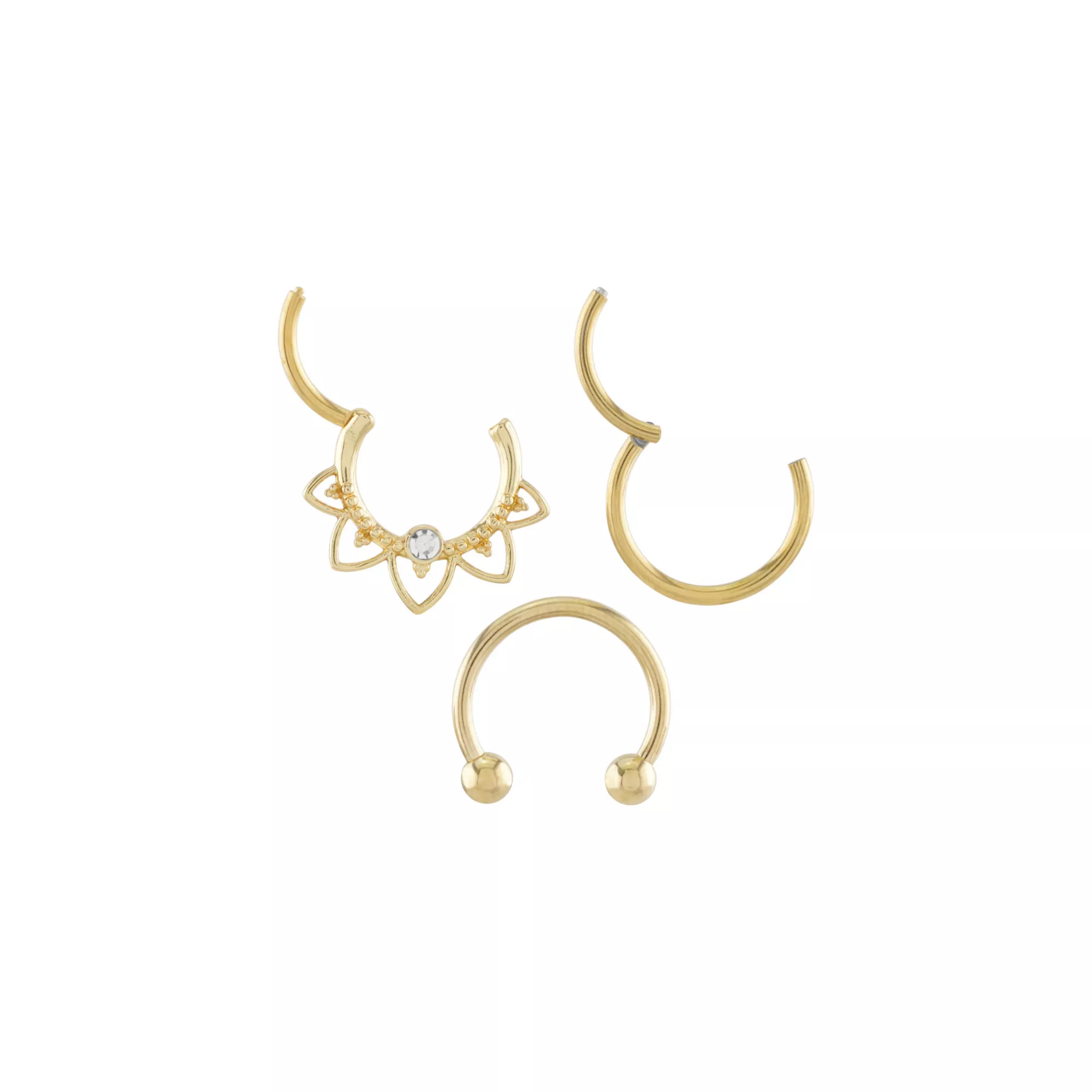 Multi-Pack CZ Goldtone Petals Septum Rings 3 Pack - 16 Gauge