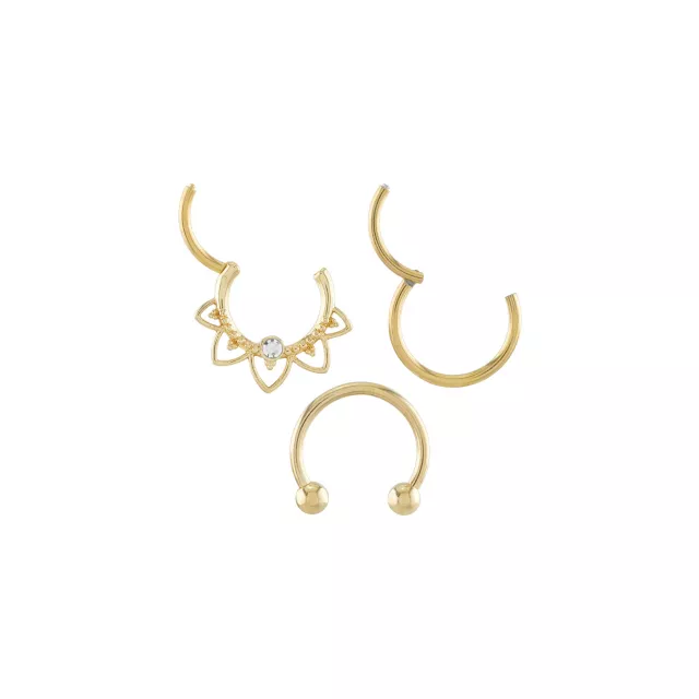 Multi-Pack CZ Goldtone Petals Septum Rings 3 Pack - 16 Gauge at Spencer's