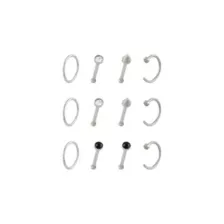 Multi-Pack Silvertone CZ Nose Hoops and Pins 12 Pack - 20 Gauge at Spencer's