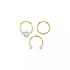 Multi-Pack Cluster CZ Flower Goldtone Septum Rings 3 Pack - 16 Gauge at Spencer's
