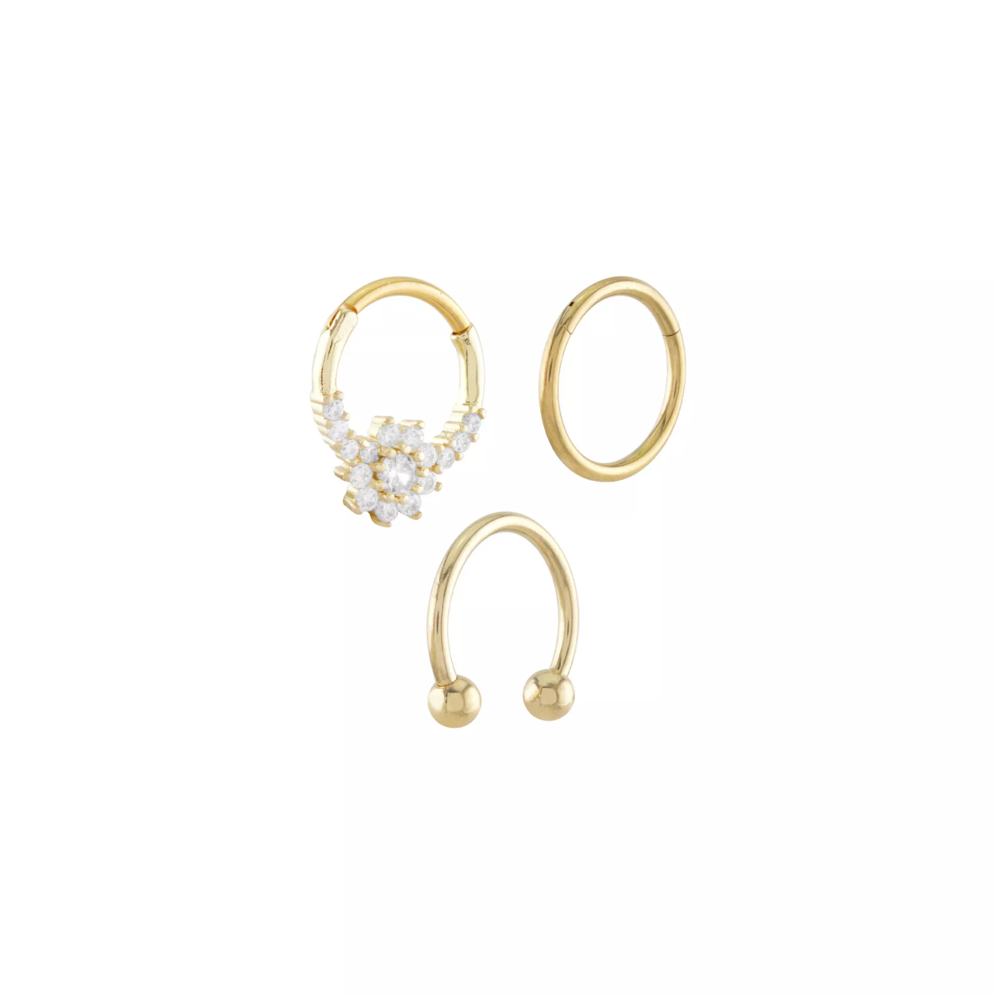 Multi-Pack Cluster CZ Flower Goldtone Septum Rings 3 Pack - 16 Gauge