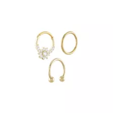 Multi-Pack Cluster CZ Flower Goldtone Septum Rings 3 Pack - 16 Gauge at Spencer's