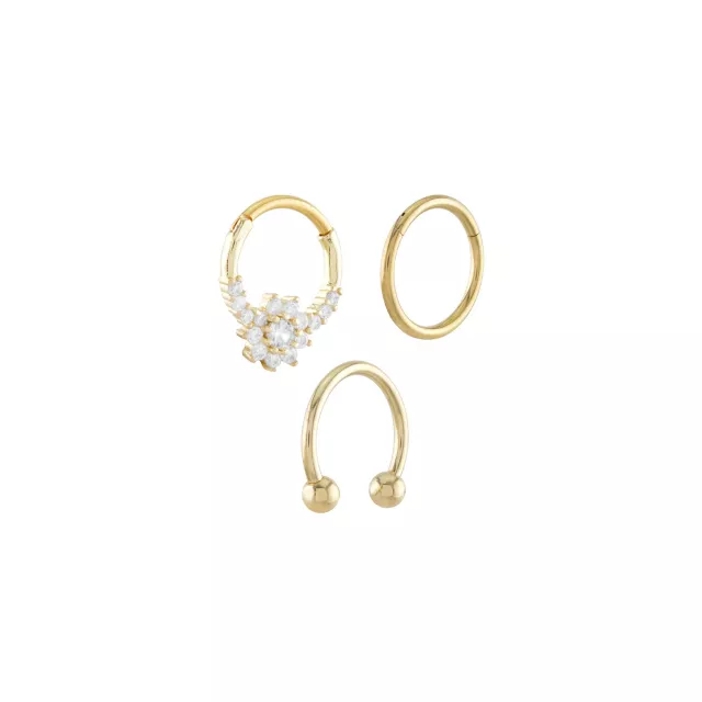 Multi-Pack Cluster CZ Flower Goldtone Septum Rings 3 Pack - 16 Gauge at Spencer's