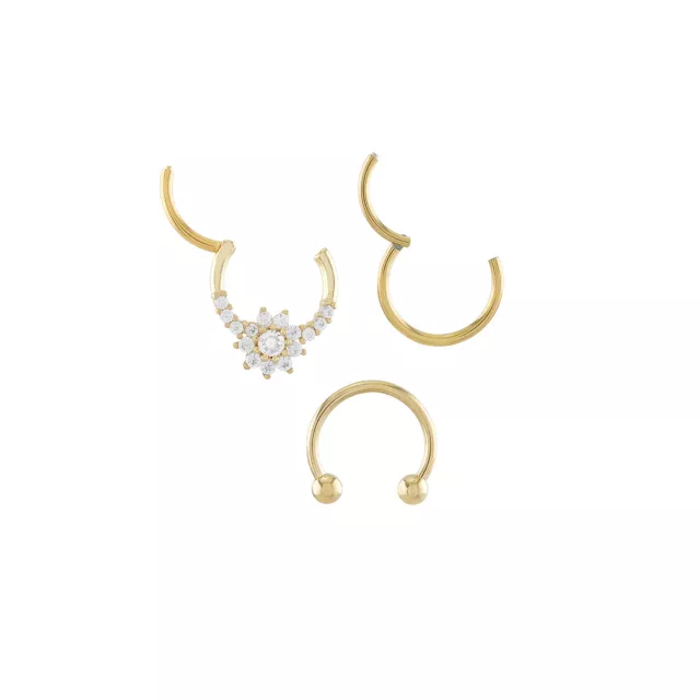 Multi-Pack Cluster CZ Flower Goldtone Septum Rings 3 Pack - 16 Gauge at Spencer's