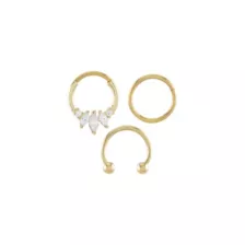 Multi-Pack Oval CZ Goldtone Septum Rings 3 Pack - 16 Gauge at Spencer's