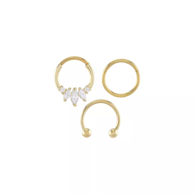 Multi-Pack Oval CZ Goldtone Septum Rings 3 Pack - 16 Gauge at Spencer's