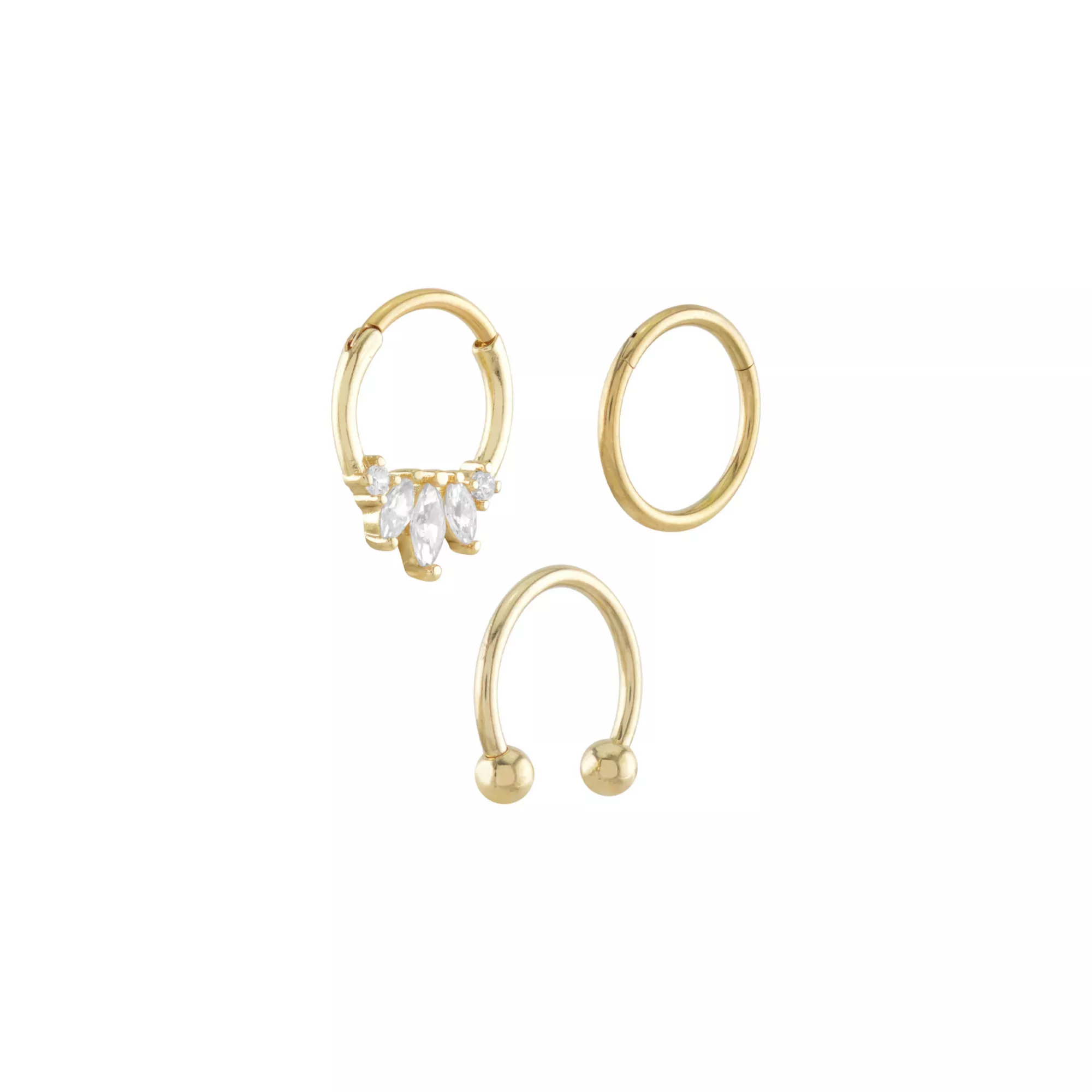 Multi-Pack Oval CZ Goldtone Septum Rings 3 Pack - 16 Gauge