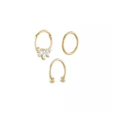 Multi-Pack Oval CZ Goldtone Septum Rings 3 Pack - 16 Gauge at Spencer's