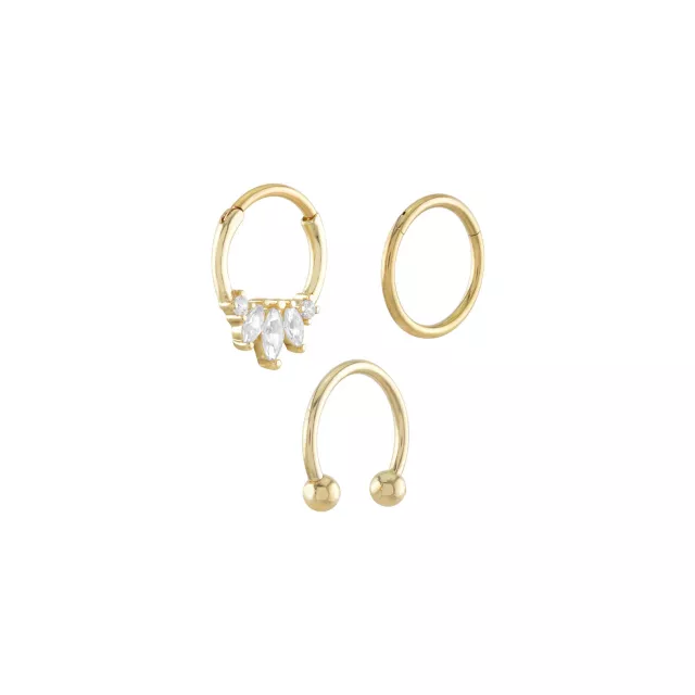 Multi-Pack Oval CZ Goldtone Septum Rings 3 Pack - 16 Gauge at Spencer's