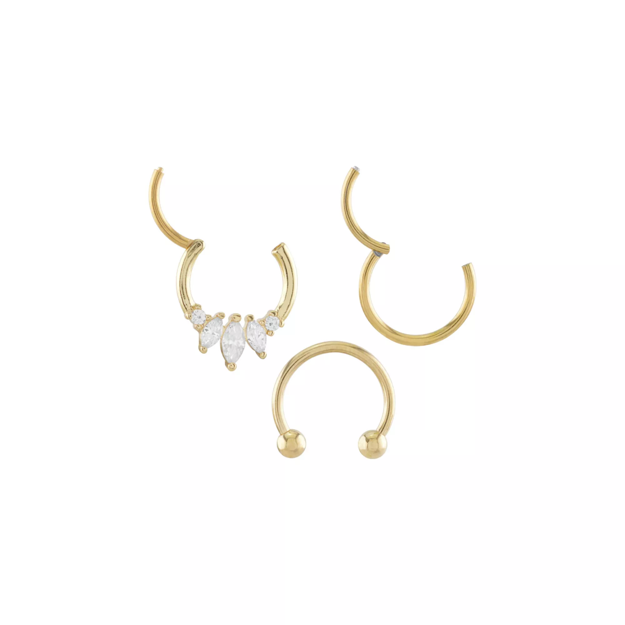 Multi-Pack Oval CZ Goldtone Septum Rings 3 Pack - 16 Gauge
