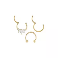 Multi-Pack Oval CZ Goldtone Septum Rings 3 Pack - 16 Gauge at Spencer's
