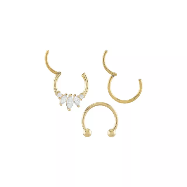 Multi-Pack Oval CZ Goldtone Septum Rings 3 Pack - 16 Gauge at Spencer's
