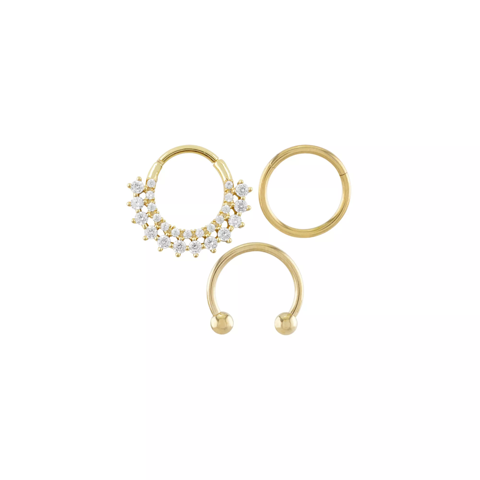 Multi-Pack 14K Gold-Plated CZ Septum Rings 3 Pack - 16 Gauge